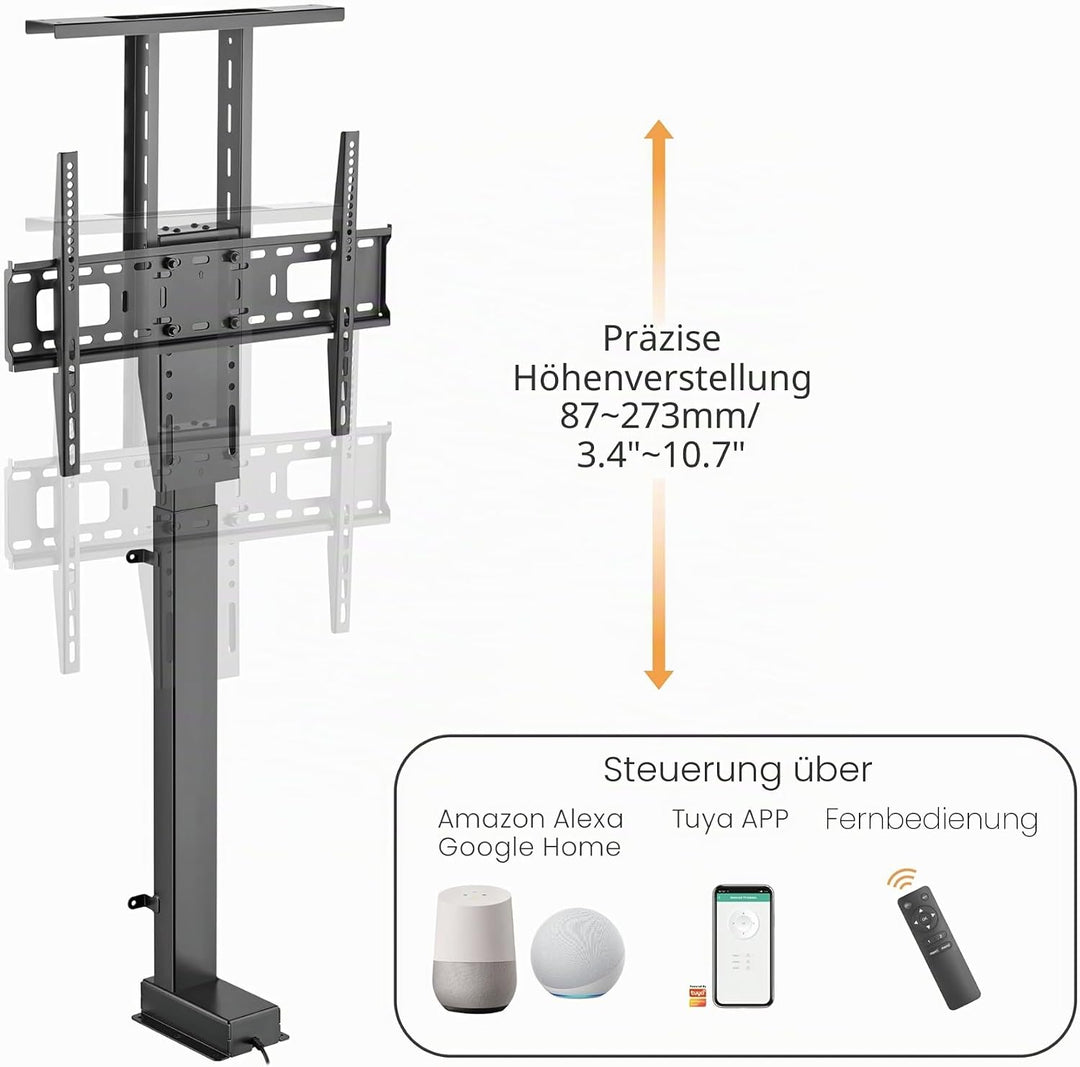 Maclean Elektrisch Höhenverstellbare 37-80" TV Halterung zum Einbau | mit Fernbedienung und mit App-