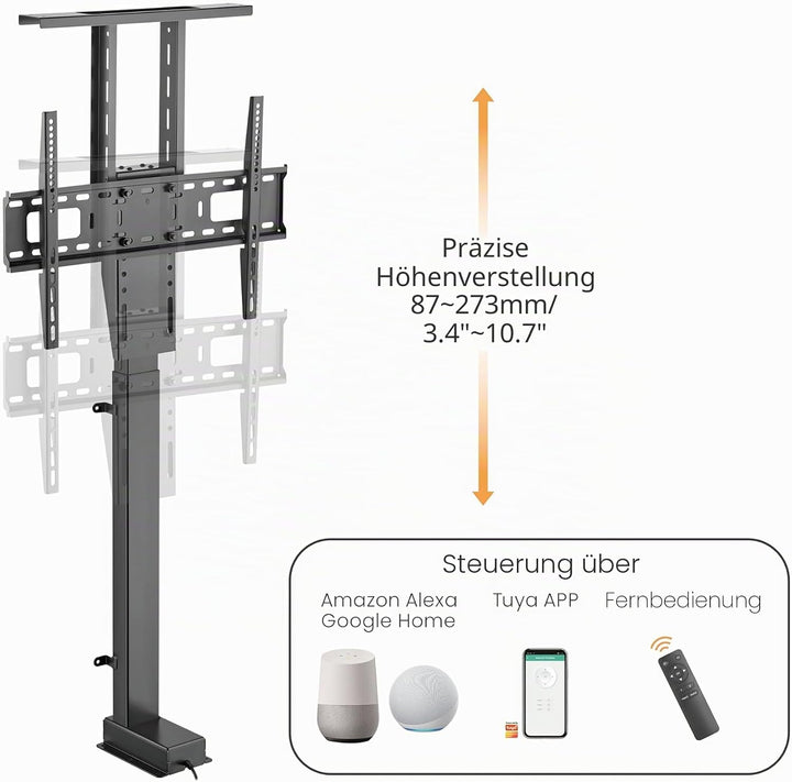 Maclean Elektrisch Höhenverstellbare 37-80" TV Halterung zum Einbau | mit Fernbedienung und mit App-