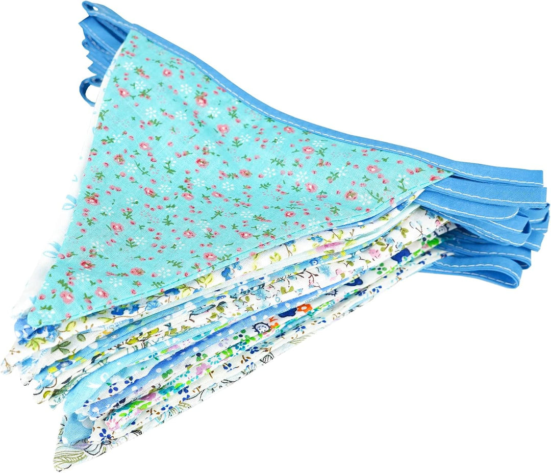 G2PLUS Süsse Beidseitig Wimpel Girlande, 10M Bunting Wimpelkette Stoff, Blau Stoffgirlande mit 36 ST