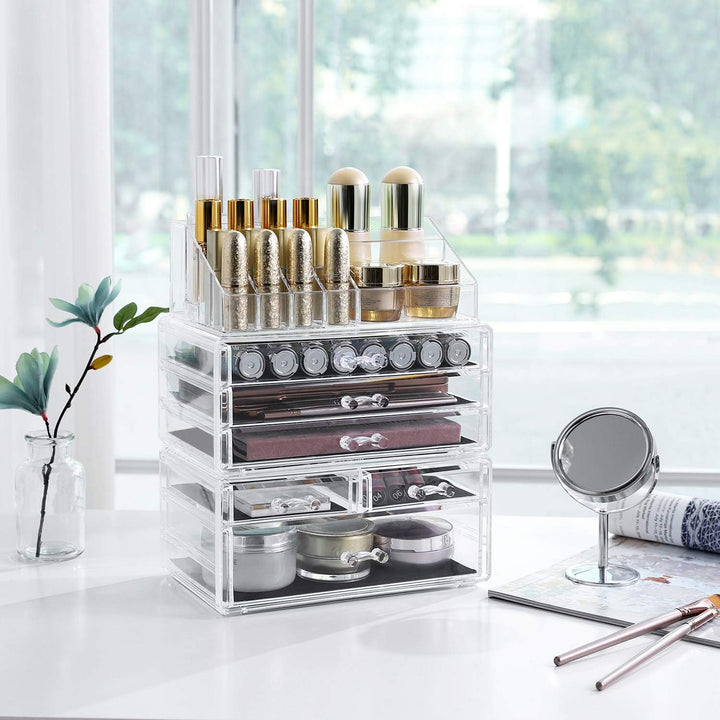 SONGMICS Kosmetik-Organizer aus Acryl, Make-up Organizer mit 6 Schubladen, Aufbewahrungsbox fürs Bad