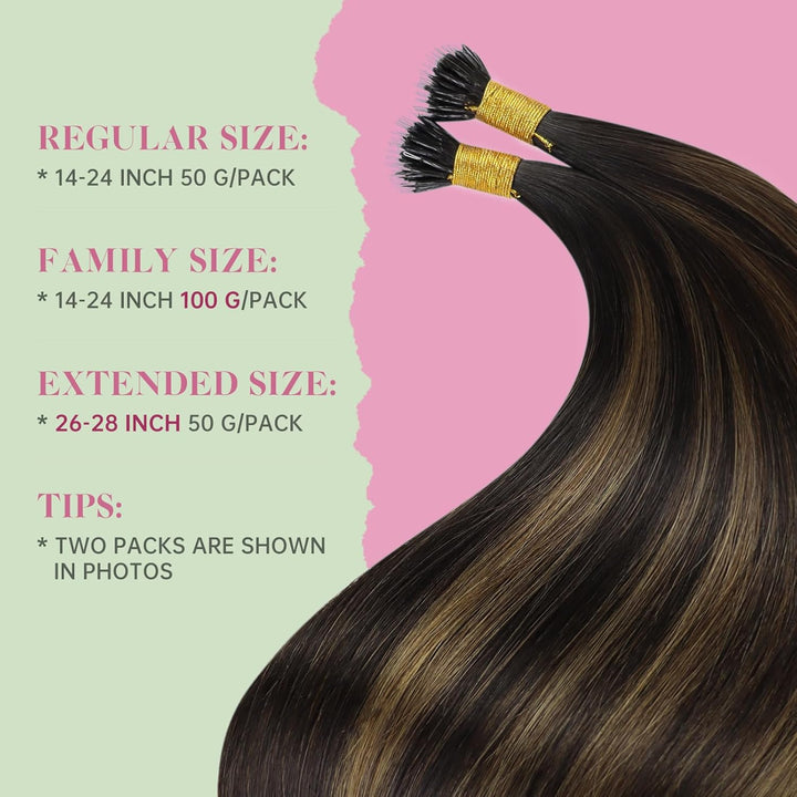 YoungSee Extensions Echthaar Nanoring Ombre 45 CM Nanoring Extensions Braun Ombre Nano Extensions 1g