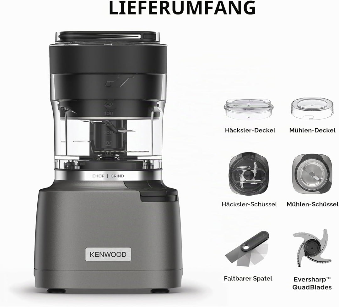 Kenwood Duo Prep 2-in-1 CHP80.000SI Multi-Zerkleinerer & Mahler, Quadblade-Klingen, Hochgeschwindigk