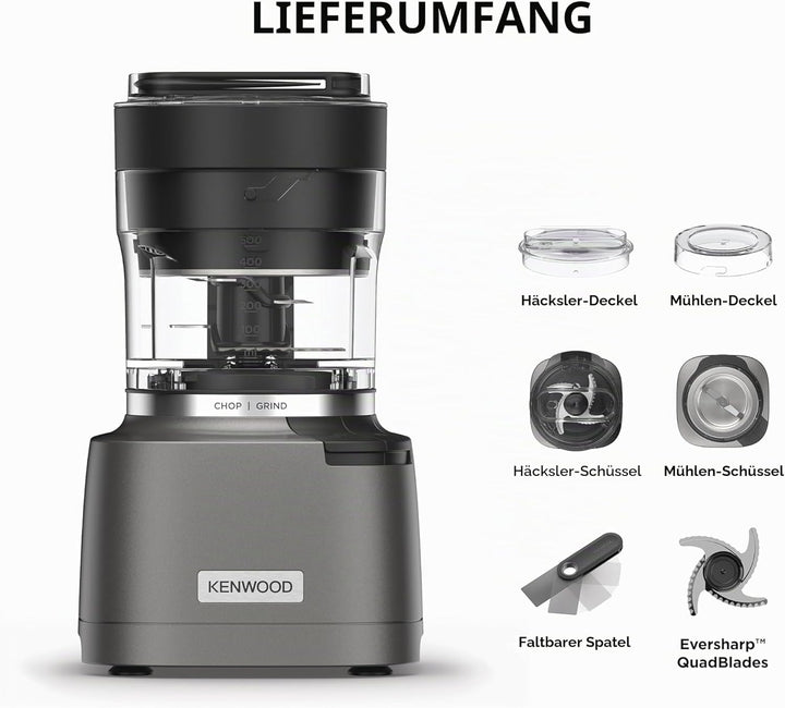 Kenwood Duo Prep 2-in-1 CHP80.000SI Multi-Zerkleinerer & Mahler, Quadblade-Klingen, Hochgeschwindigk