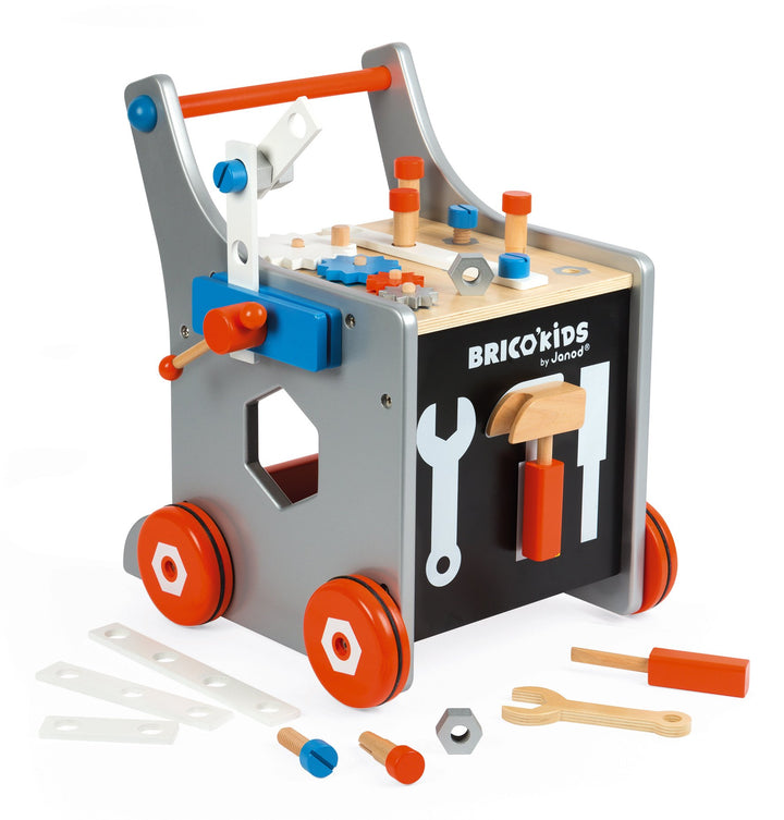 Janod - Brico'Kids Wooden Diy Trolley for Children - Magnetic - Pretend Play - 25 Tools and Accessor