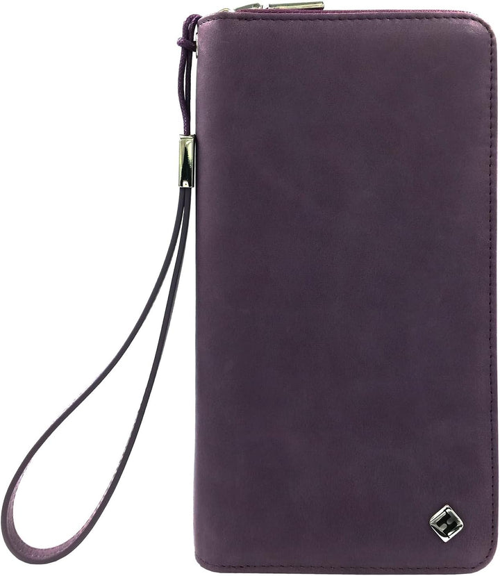 Damen Portemonnaie Leder lila gross lang, RFID Schutz, Münzfach, viele Fächer Handyfach - Clutch Gel