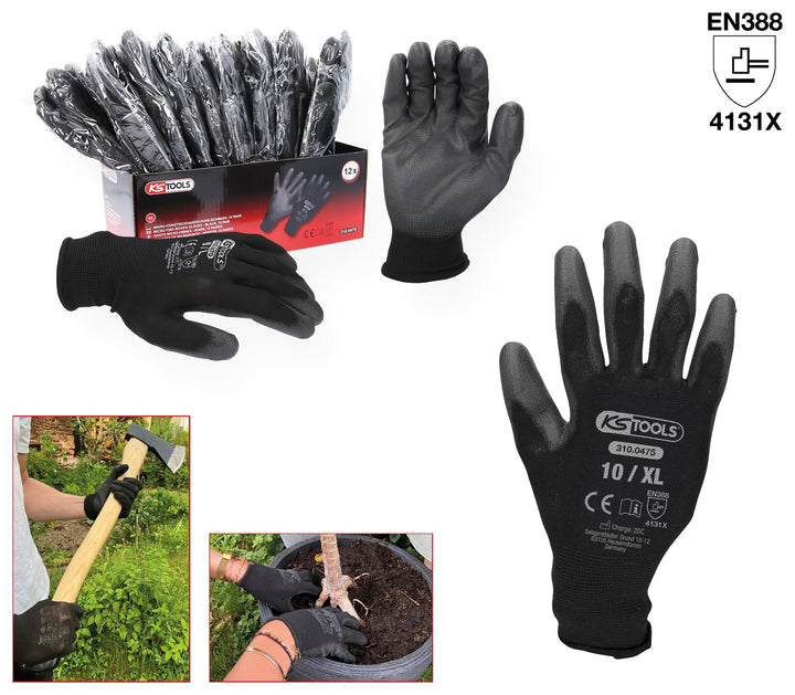 KS Tools 310.0475 Mikro-Feinstrickhandschuhe, schwarz, XL, 12 Paar, XL
