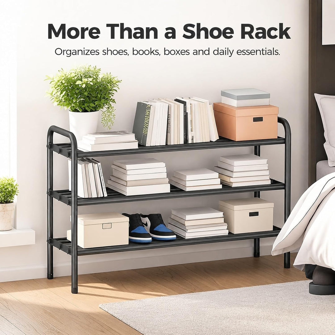 GOOGO Schuhregal Schmal und Hoch 3 Ebenen, Ausziehbares 45 to 80cm, Schuhregal Platzsparend aus Meta