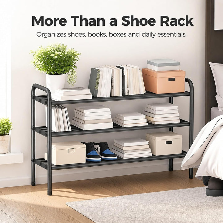 GOOGO Schuhregal Schmal und Hoch 3 Ebenen, Ausziehbares 45 to 80cm, Schuhregal Platzsparend aus Meta