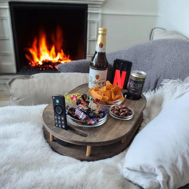 Couchbar Snackbox in grau mit 4 Glasschalen - Sofabar für Snacks und Getränke - Couchtabletts mit Ge