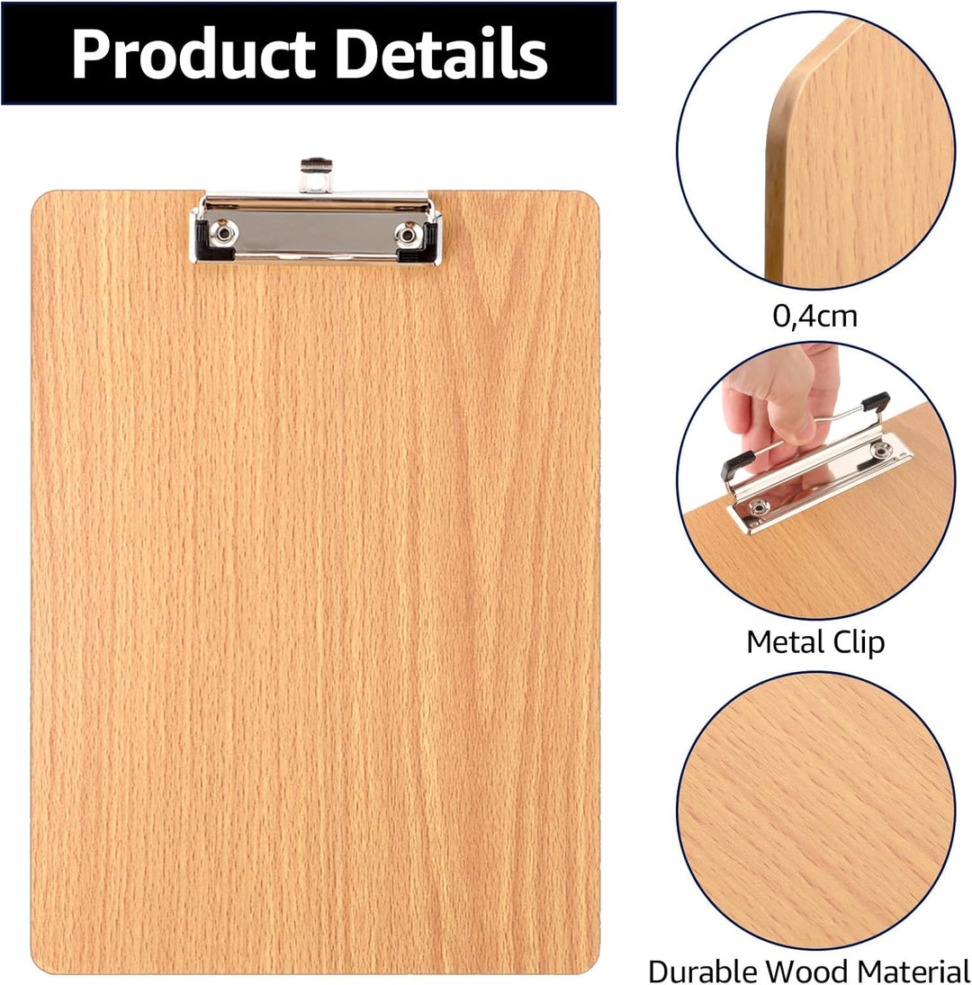 10 Stück Klemmbrett A4 Holz, 318x225x4mm Klemmbretter A4 Holz mit Metalklemme und Aufhängeose, A4 Cl
