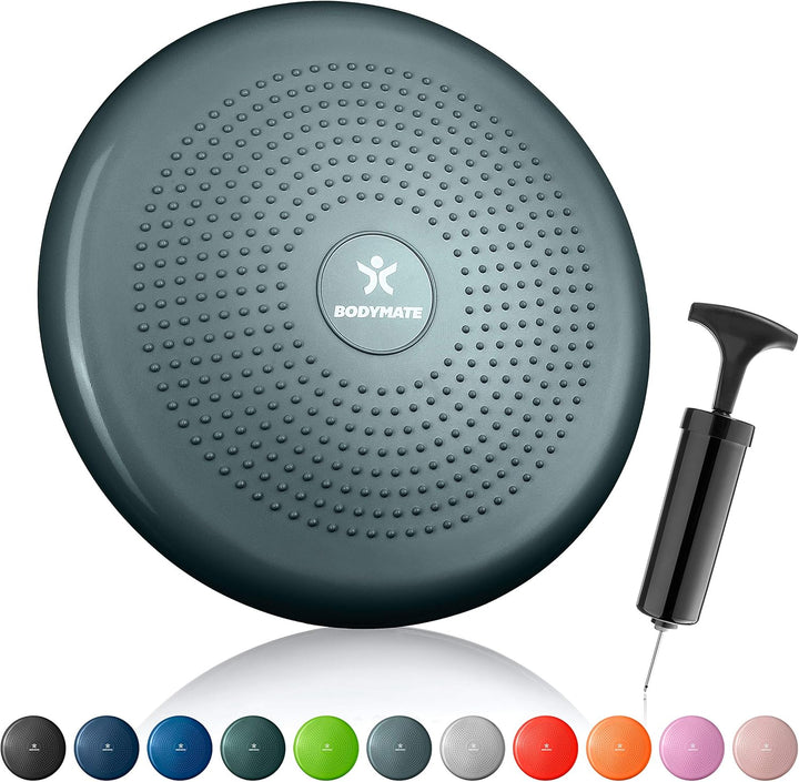 BODYMATE Ballsitzkissen inkl. Pumpe 34cm Durchmesser - Balance-Kissen, Luftkissen, Balance Pad, Nopp