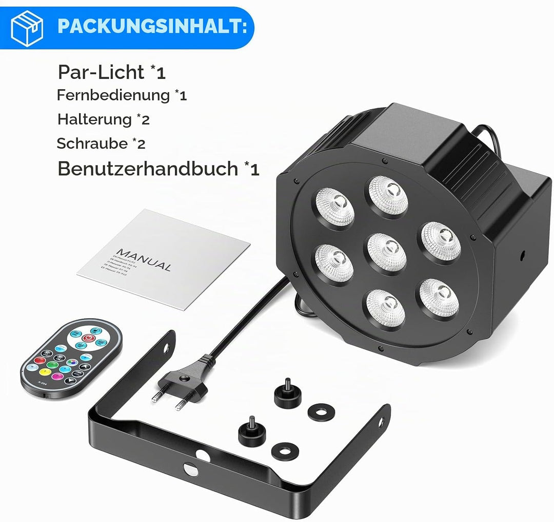 SEBRUANC RGBW LED Par Scheinwerfer, 4PCS 7 LED Strahler Bühnenlicht mit Fernbedienung 8 Modi Disco L