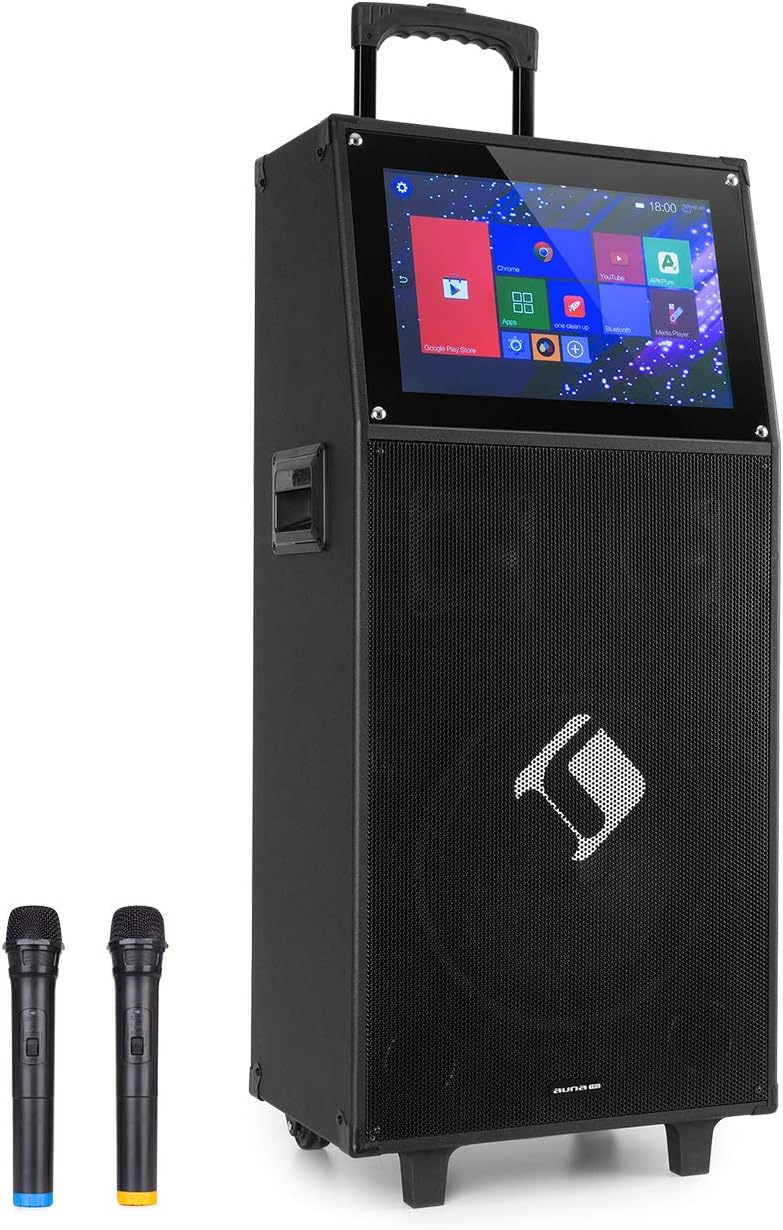 auna KTV Mobile PA Soundanlage - Bluetooth Lautsprecher mit Touch-Display, PA Anlage + 2 drahtlose U