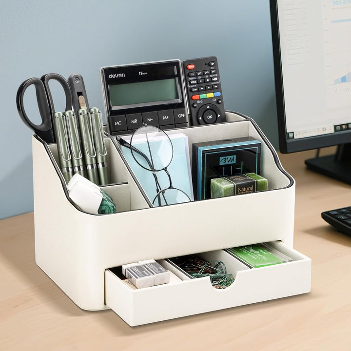 KINGFOM Büro Schreibtisch Organizer Mit 5 Fächern & Schubladen, Multifunktionales Stifte Organizer S