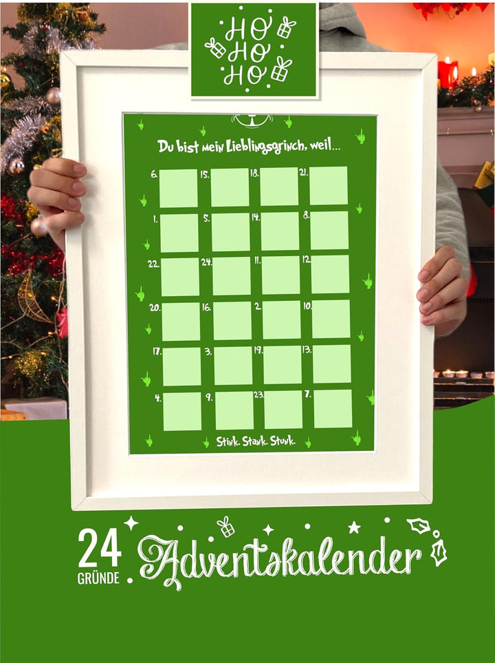 Adventskalender zum Rubbeln "GRINCH" A3 Weihnachtskalender Sprüche Affirmation