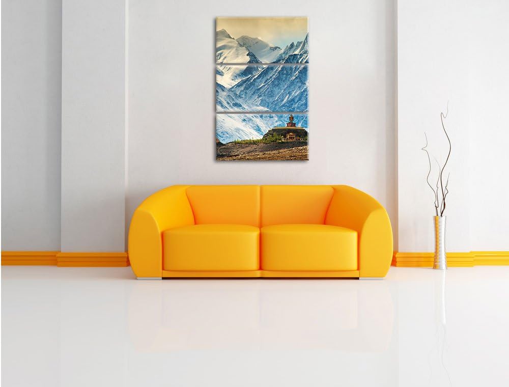 Pixxprint Tempel in Bergen von Tibet als Leinwandbild/Grösse: 3 Teilig (120x80) cm/Wandbild/Kunstdru