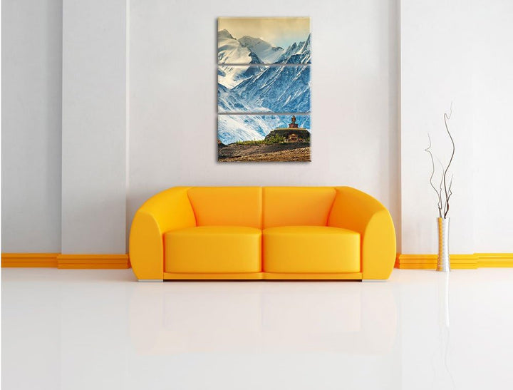 Pixxprint Tempel in Bergen von Tibet als Leinwandbild/Grösse: 3 Teilig (120x80) cm/Wandbild/Kunstdru