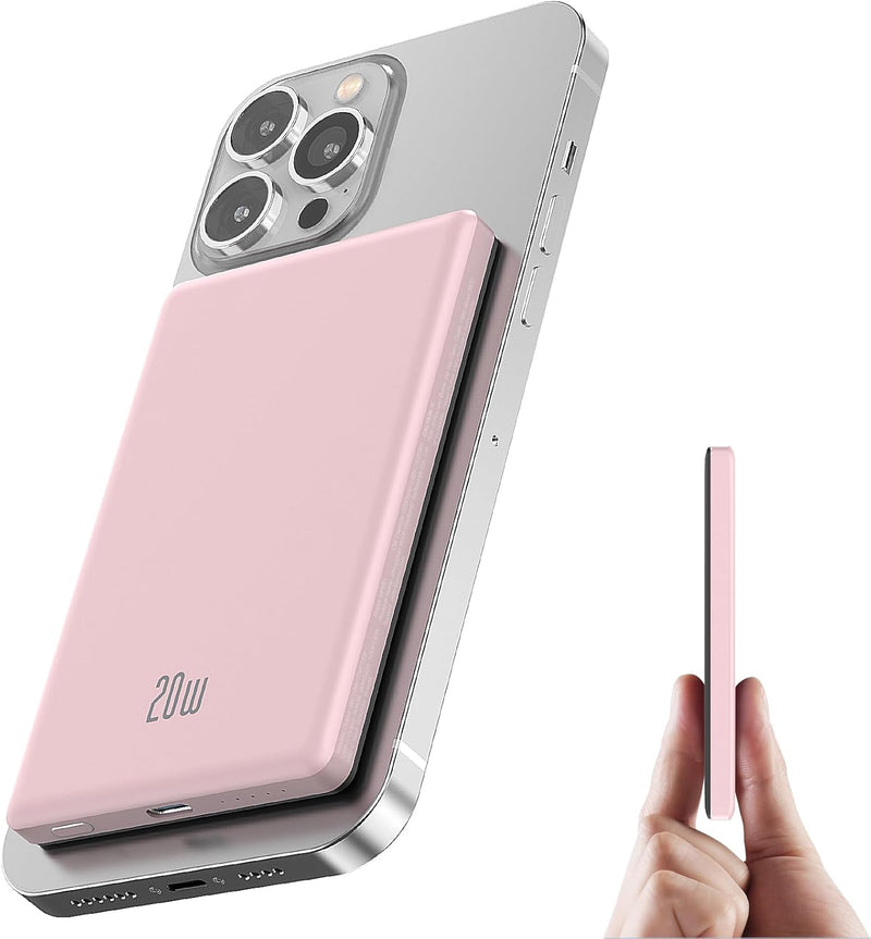 Ultra Slim iPhone Powerbank für Magsafe, Ntaanoo Magnetische Power Bank Induktives Laden 5000mAh, 20