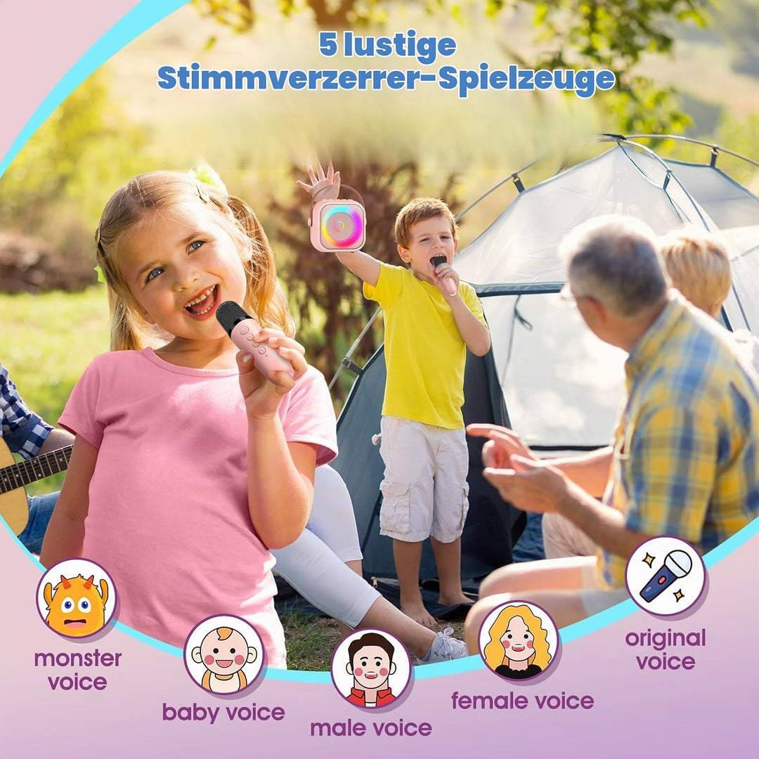 Karaoke Maschine Kinder mit 2 Mikrofonen, Mikrofon Kinder Geschenk Mädchen 3-10 Jahre, Drahtloses Mi