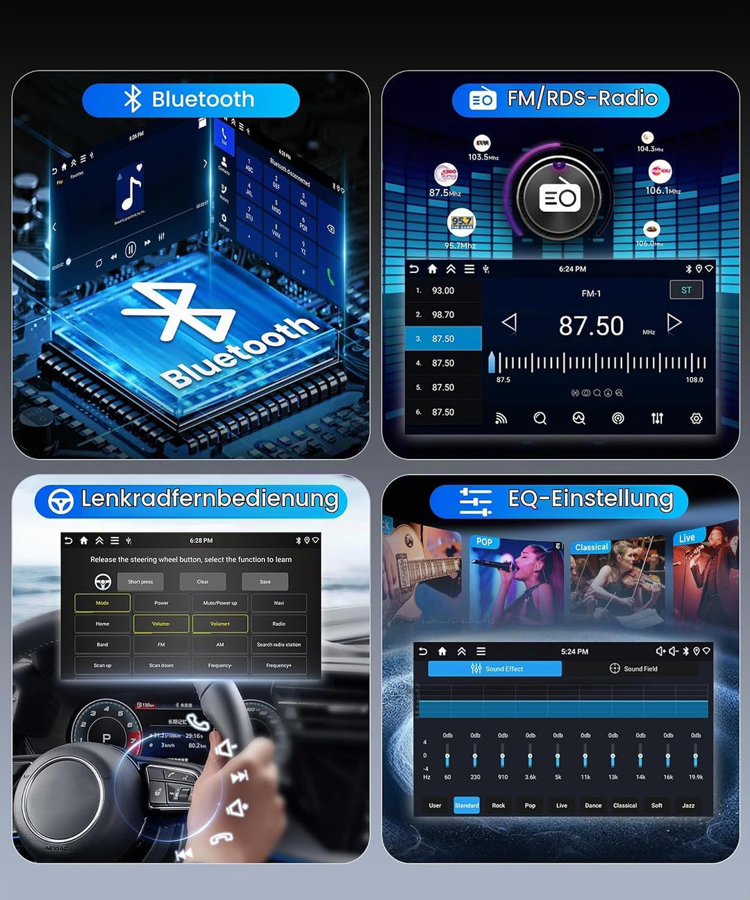 VECHTEL 4G+64G Android 15 Klaviertasten Autoradio 1 Din, 7&