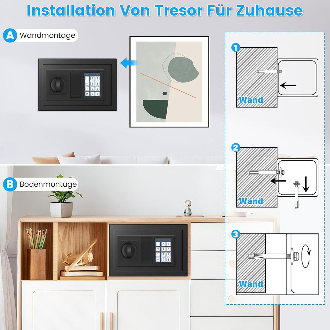 Digitaler Safe Tresor für Zuhause mit Feuerfester Tasche, Kleiner Tresor mit Zahlenschloss, Alarmmod