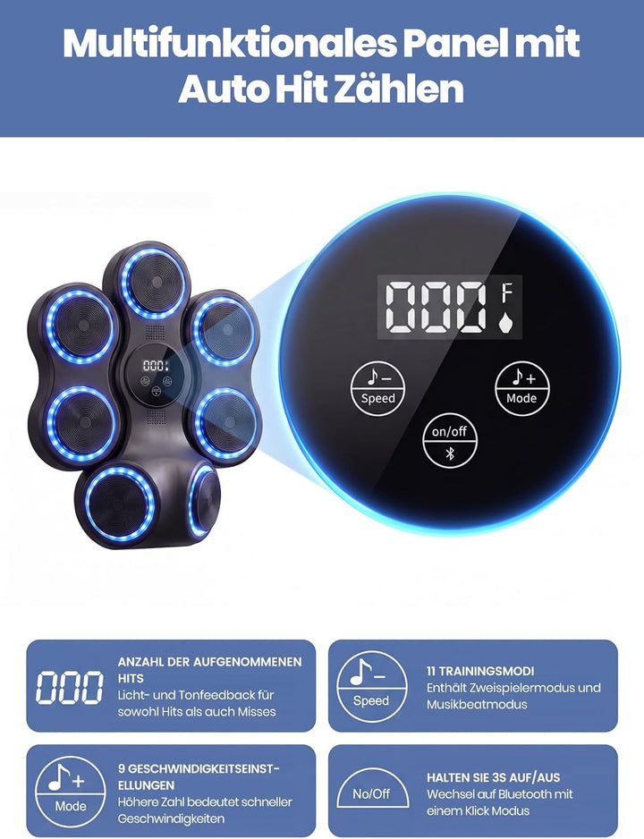 Music Boxing Machine für Erwachsene, Musikboxing Maschine mit LED-Lichtern, Bluetooth, 9 Geschwindig