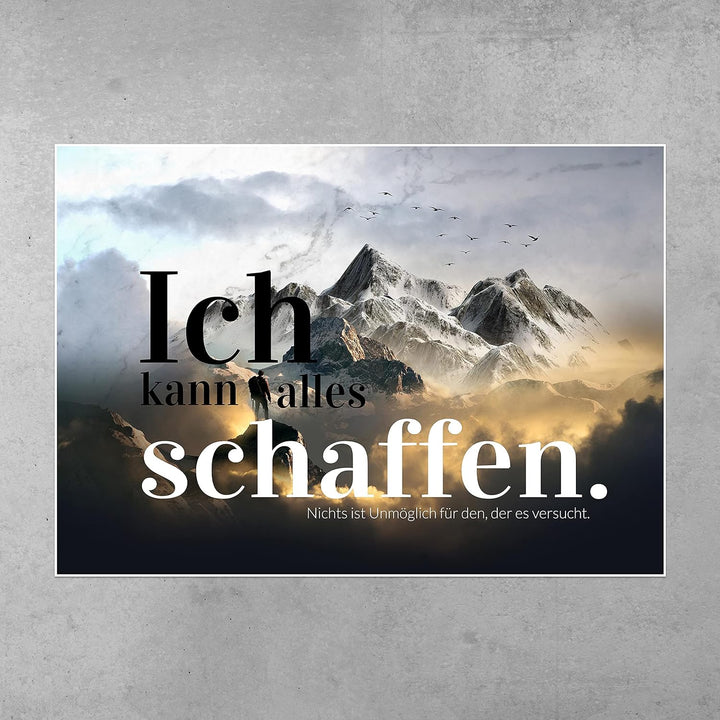 wandmotiv24 Poster als Wanddeko, Grösse Din A1, Ich kann Alles schaffen, Berge, Moderne Wanddeko, Wa