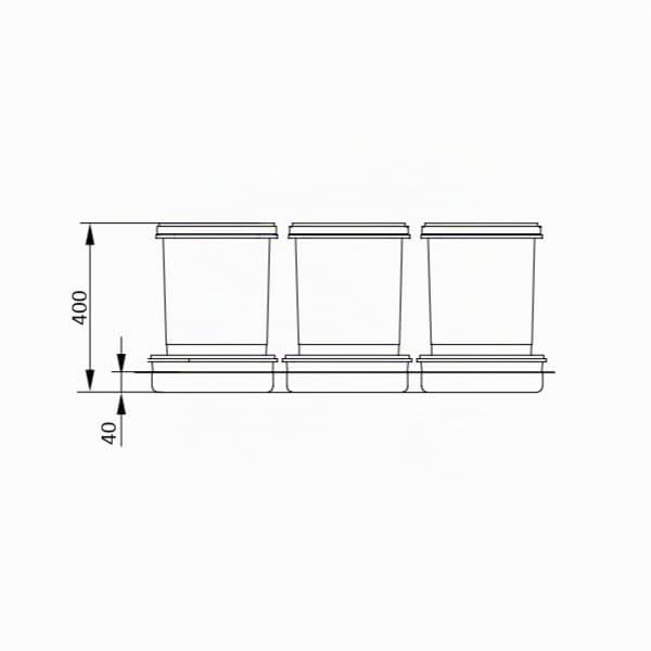 REJS Mülltrennsystem Küche für 80 cm Schrank 4-fach 2 x 20L + 2 x 9L mit Deckel & Griff Einbau Abfal