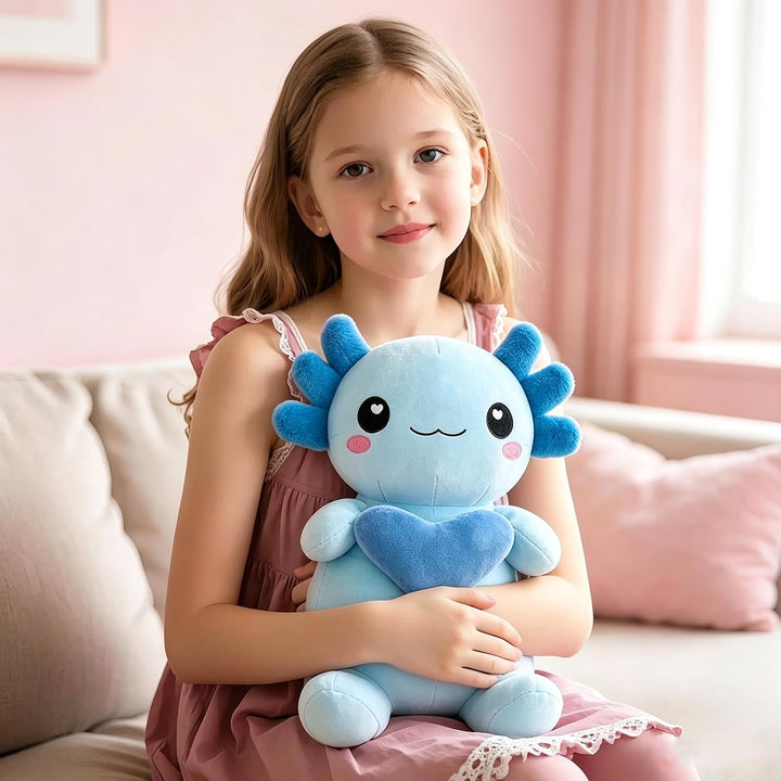 Axolotl Plüschtier Kuscheltier Stofftier, 30cm Kawaii Axolotl Plüsch mit Herz, Salamander Plüschtier