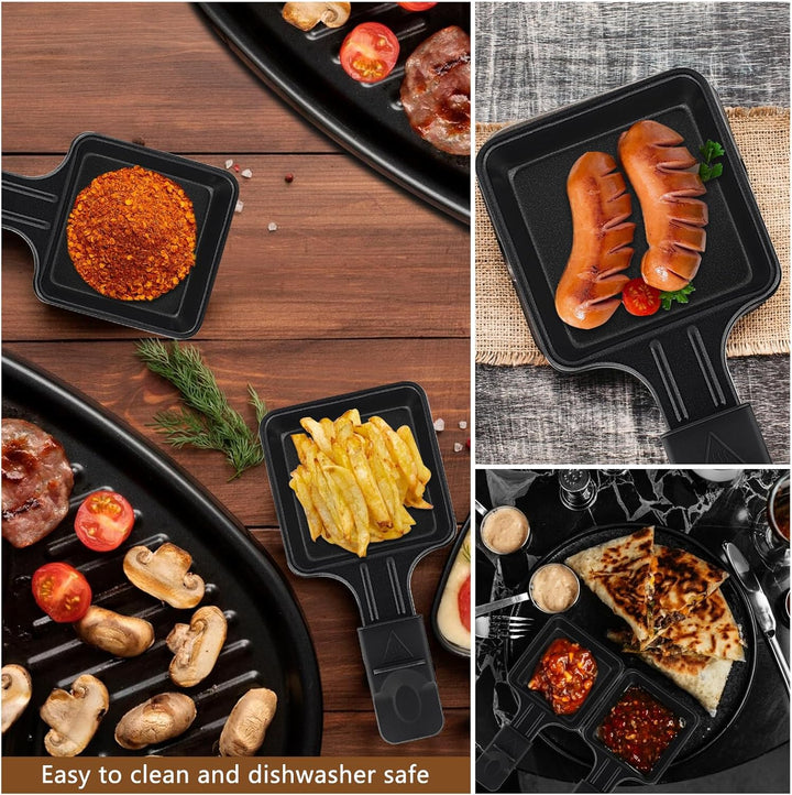 4 Stück Raclette Pfännchen Set, Pfannen Ersatz für Raclette Grill Zubehör, Antihaft-Beschichtung Mit