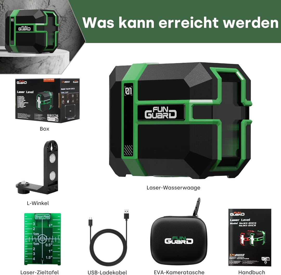 Kreuzlinienlaser 360° Grün 50M Selbstnivellierend Laser Wasserwaage Dual-Lasermodul, Linienlaser 3 M