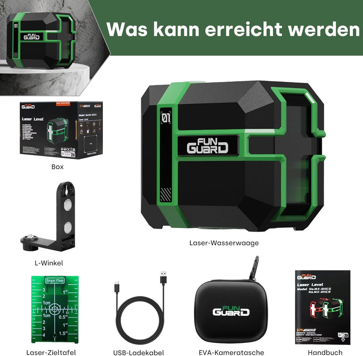 Kreuzlinienlaser 360° Grün 50M Selbstnivellierend Laser Wasserwaage Dual-Lasermodul, Linienlaser 3 M