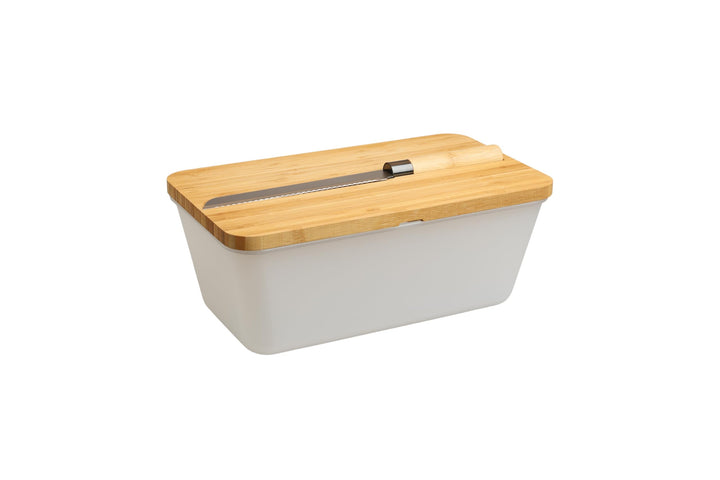 Brotkasten mit Messer - Airlock White, aus FSC®-zertifizierter Bambus/Holz, PP-Kunststoff, Brotmesse