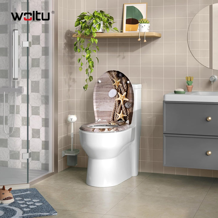 WOLTU WC Sitz mit Absenkautomatik,Toilettensitz Motiv,Klodeckel mit Quick-Release-Funktion undPremiu