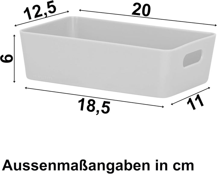 6x Ordnungsboxen - 6 cm hoch - GRAU - 20x12,5x6cm - 1,2 Liter - Ordnungskorb - Schubladenorganizer S