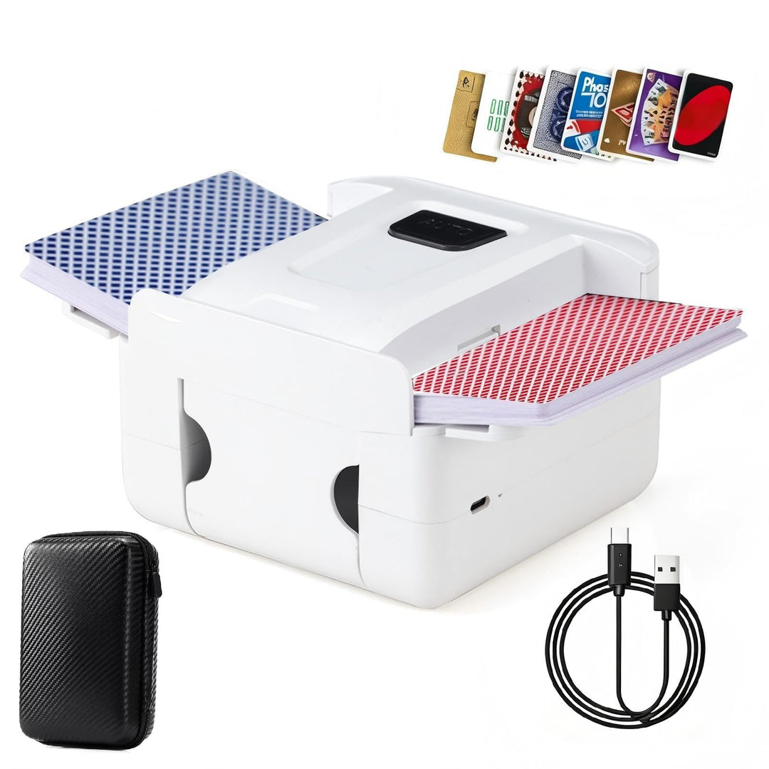 Kartenmischmaschine Elektrische, Geräuscharmer Kartenmischer mit 3000mAh Akku, Spielkartenablage, Mi