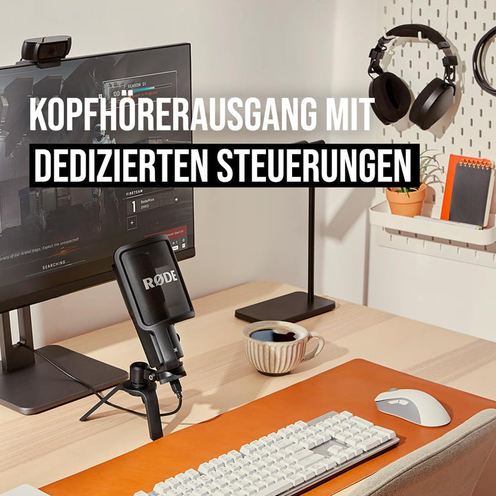 RØDE NT-USB vielseitiges USB-Kondensatormikrofon mit Studioqualität, Popfilter und Stativ für Stream