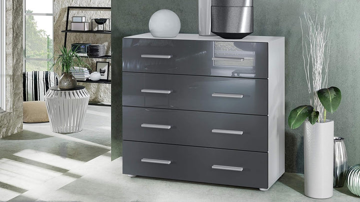 Vladon Sideboard Pavos, Kommode mit 4 Schubladen, Weiss matt/Grau Hochglanz (76 x 72 x 35 cm), Grau