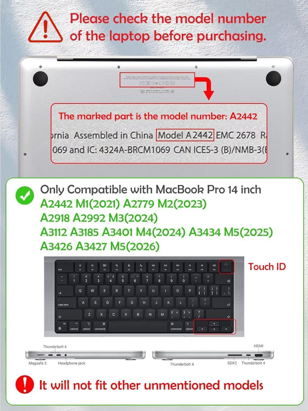 Hülle Kompatibel mit MacBook Pro 14 Zoll 2025 2024 2023 2021 M4 A3112 A3185 A3401 M3 A2918 A2992 M2