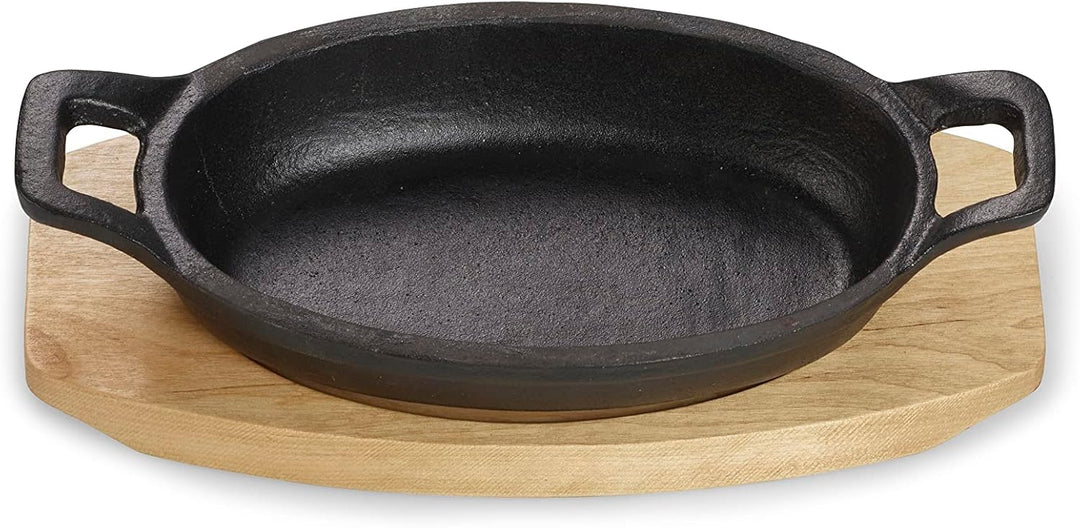 ECHTWERK Servierschale aus Gusseisen, Auflaufform mit Servierbrett, Grillpfanne, Bereits eingebrannt