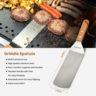 Onlyfire Grillspachtel Plancha Kit – Edelstahl-Grillspachtel , Schaber und Gusseisen-Grillpresse für