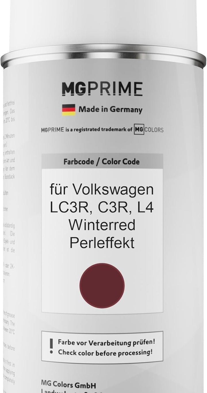 MG PRIME Autolack Sprühdosen Set für Volkswagen VW LC3R / C3R / L4 Winterred Perleffekt Basislack Kl
