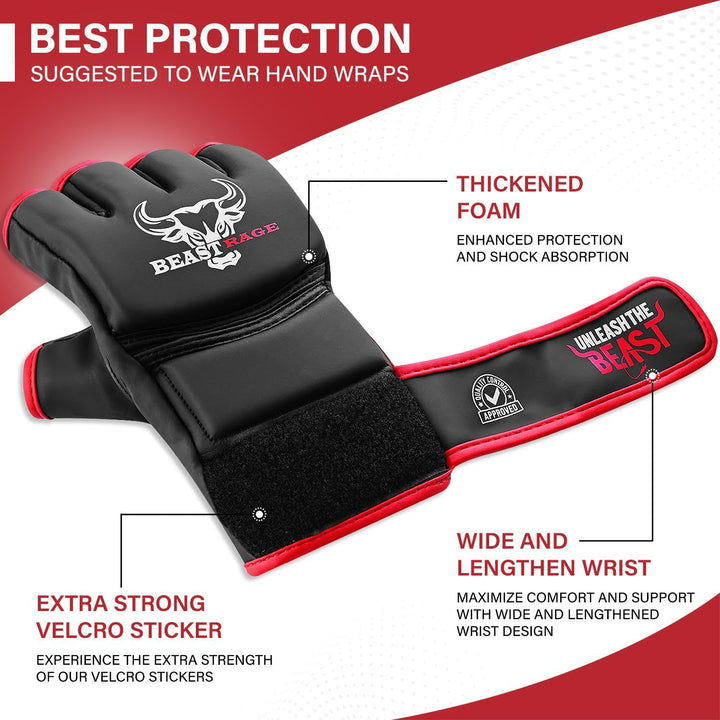 BEASTRAGE MMA Handschuhe für Männer und Frauen,Martial Arts Mitts Grappling Sparring,Ventilated Palm