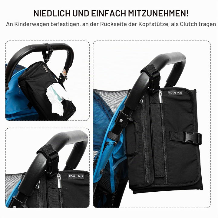 ROYALFAIR Wickelunterlage für Unterwegs,Windeltasche mit Fächern, Kopfkissen und Abnehmbare Feuchttü
