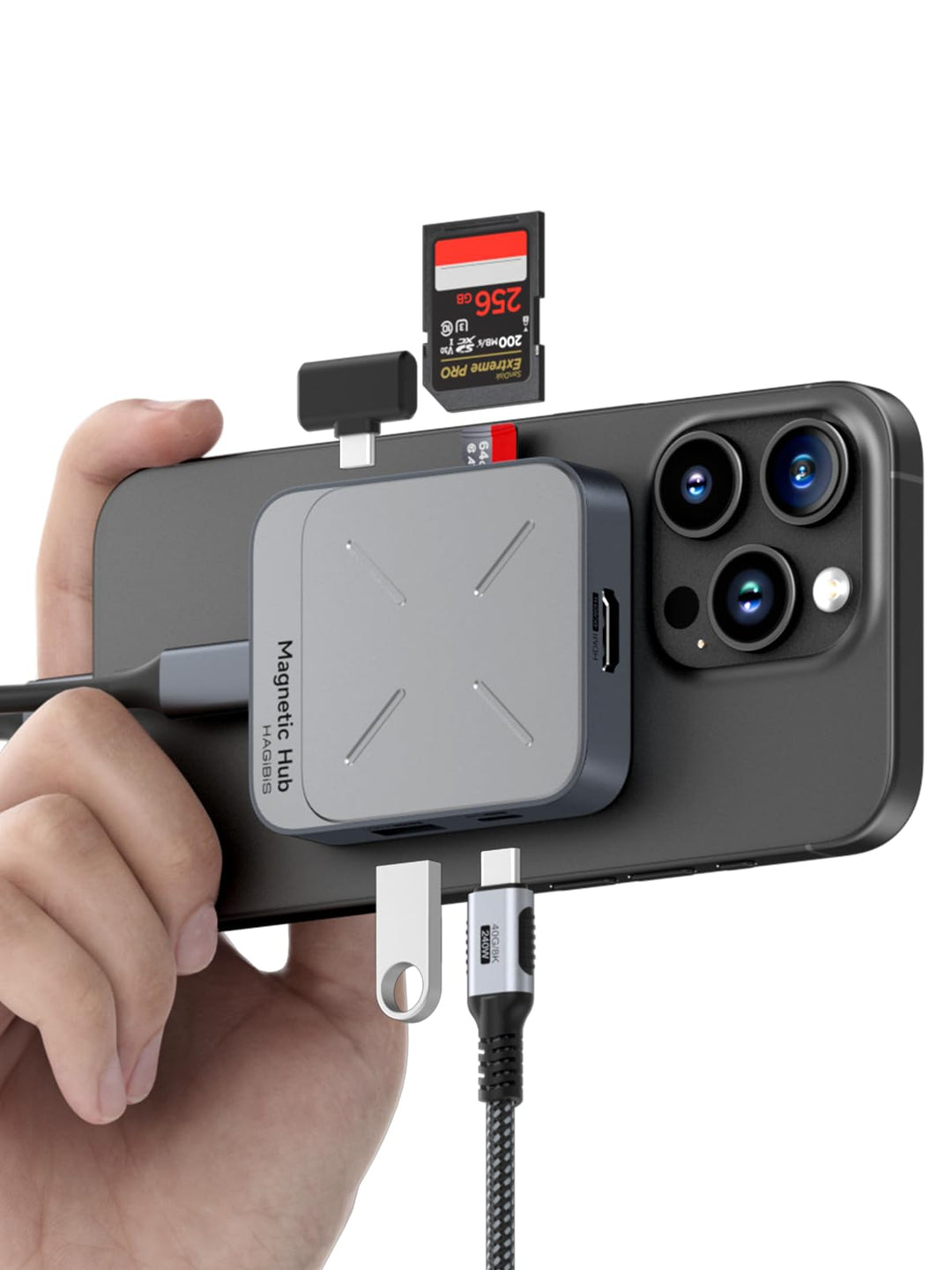 Hagibis Magnetischer USB C Hub mit Magsafe für iPhone 16 15 Pro Max, 7 in 1 Type-C Dockingstation 4K