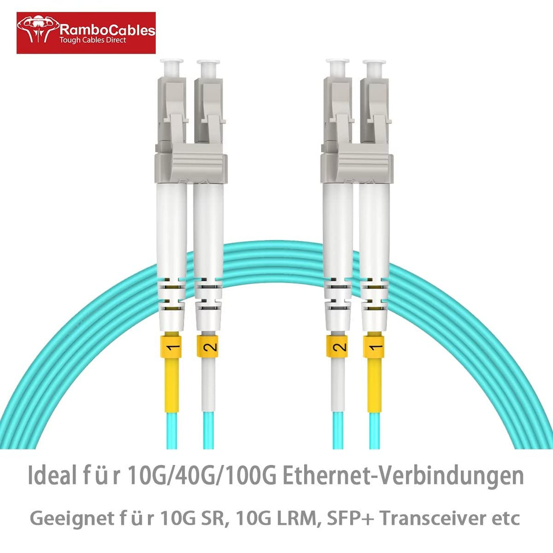 RamboCables LWL Patchkabel LC LC Multimode - 1m OM3 Glasfaser-Kabel - Duplex LSZH - 10GBit/s 50/125µ