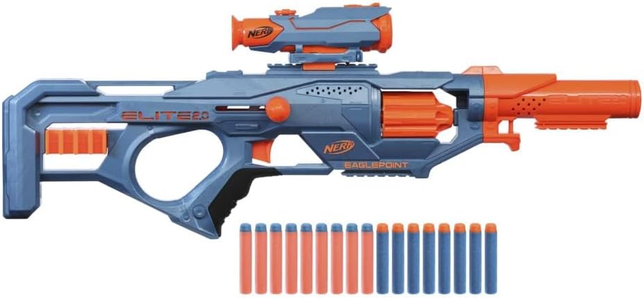Nerf Elite 2.0 Eaglepoint RD-8 Blaster, 8-Dart Trommel, Abnehmbares Fernrohr und Abnehmbarer Lauf, 1