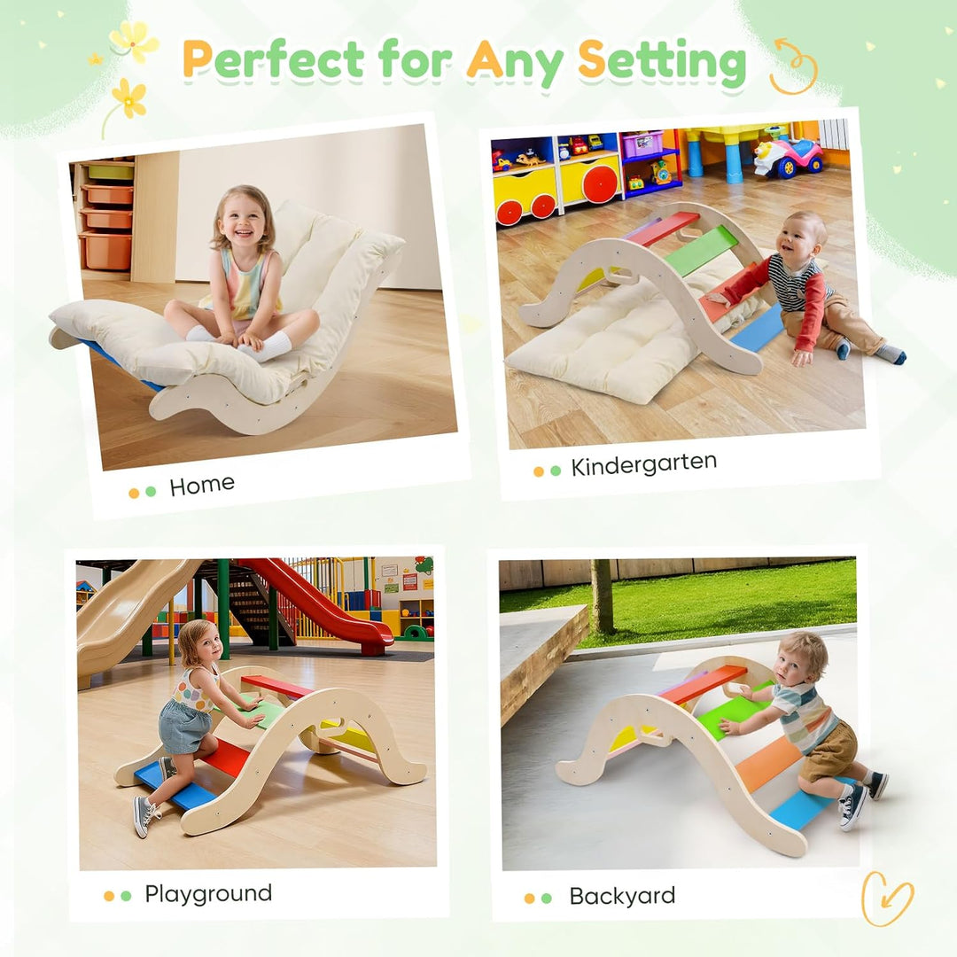 klettergerüst Indoor,Montessori Klettersetmit Kissen,Indoor-Spielplatz-Klettergerüste, 2 Kombination