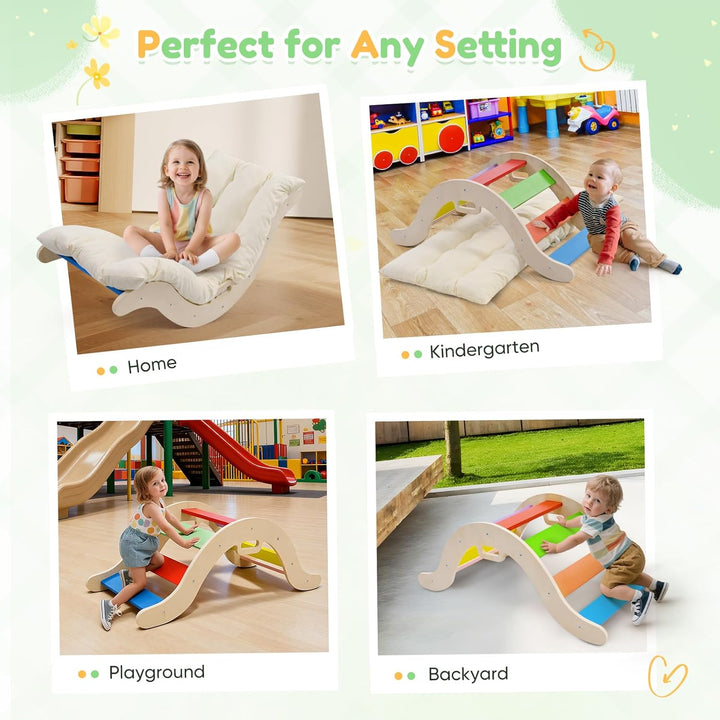 klettergerüst Indoor,Montessori Klettersetmit Kissen,Indoor-Spielplatz-Klettergerüste, 2 Kombination