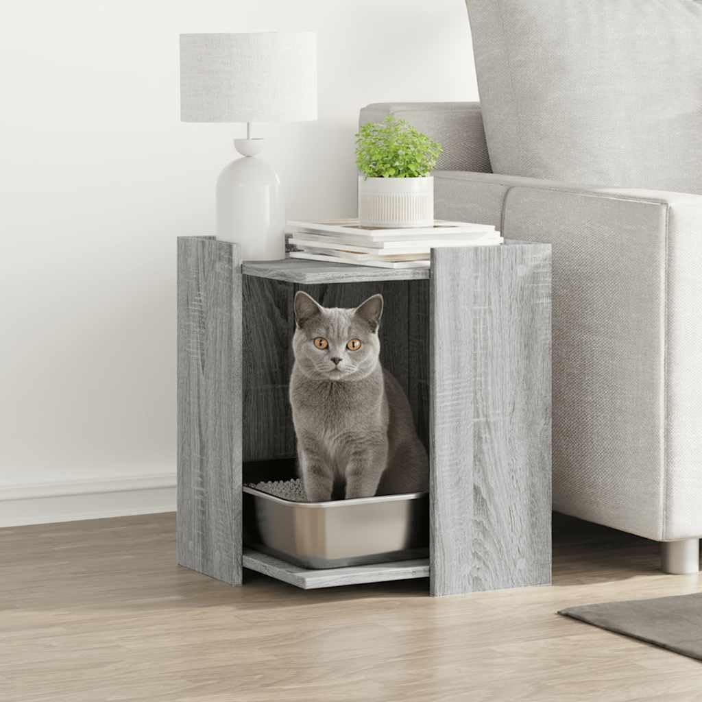 Katzenklo Grau Sonoma 42x42x51 cm Holzwerkstoff mit verstecktem Design, vielseitig als Katzenmöbel B